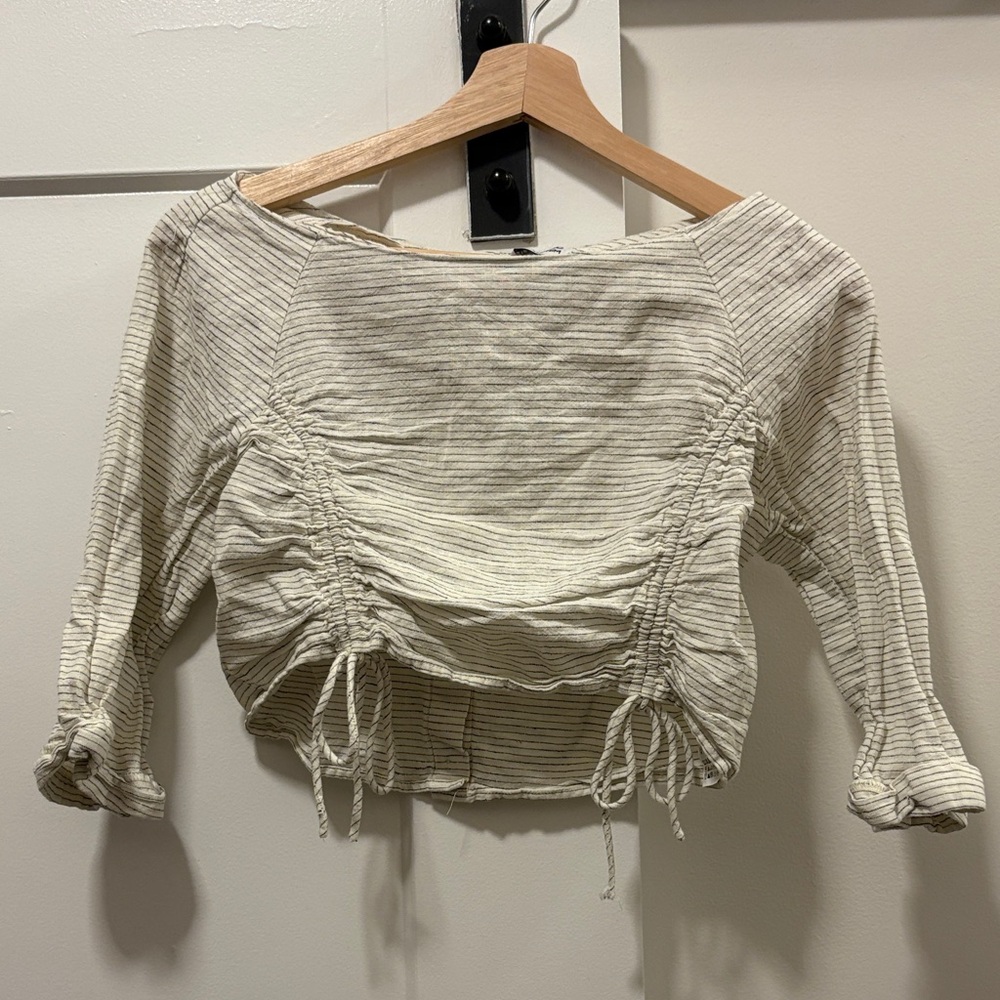 Zara Off White Striped Crop Top